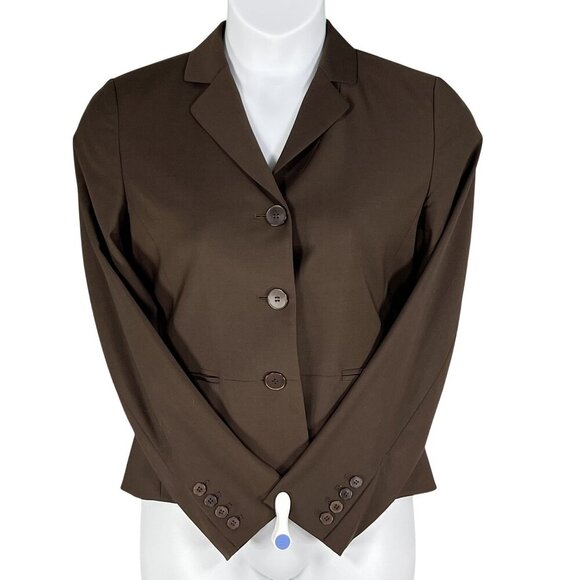 Talbots Womens 6 Chocolate Brown 87% Wool 3 Button Tailored Blazer Career Jacket - Picture 7 of 14